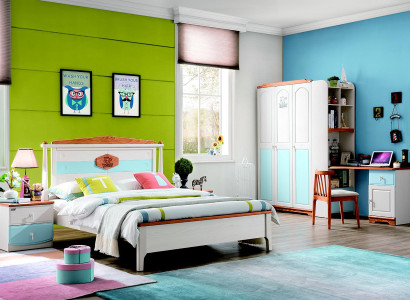Complete youth room children's room set bed wardrobe chest of drawers 5 pieces real wood